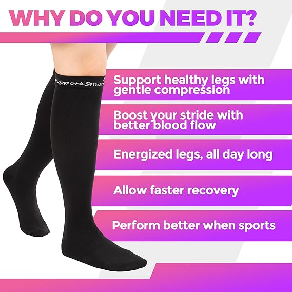 Knee High Length Compression Socks Closed Toe Ribbed