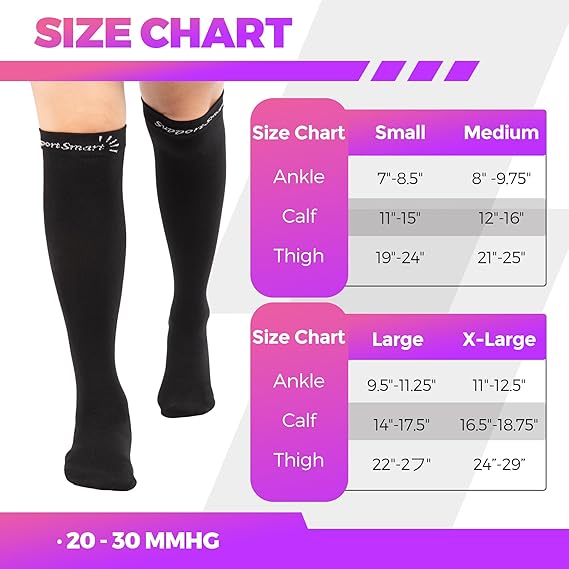 Knee High Length Compression Socks Closed Toe Ribbed