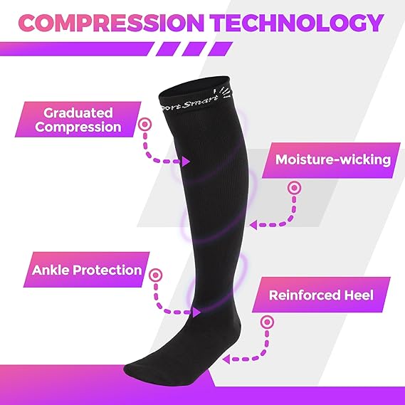 Knee High Length Compression Socks Closed Toe Ribbed